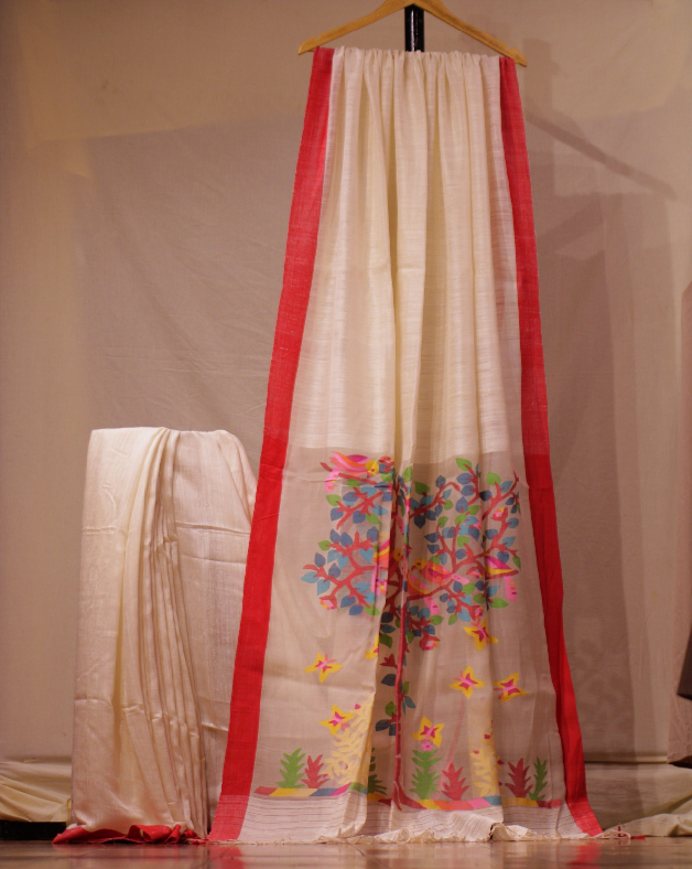 Handwoven Matka & Muslin Silk Saree – Silk Mark Certified