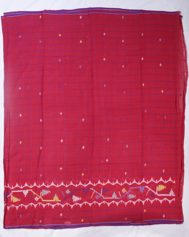 Handwoven Jamdani Fabric in Vibrant Red