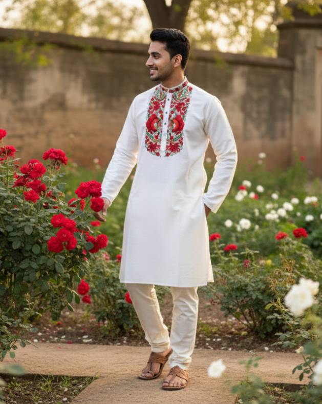 Raw Silk Panjabi with Embroidery