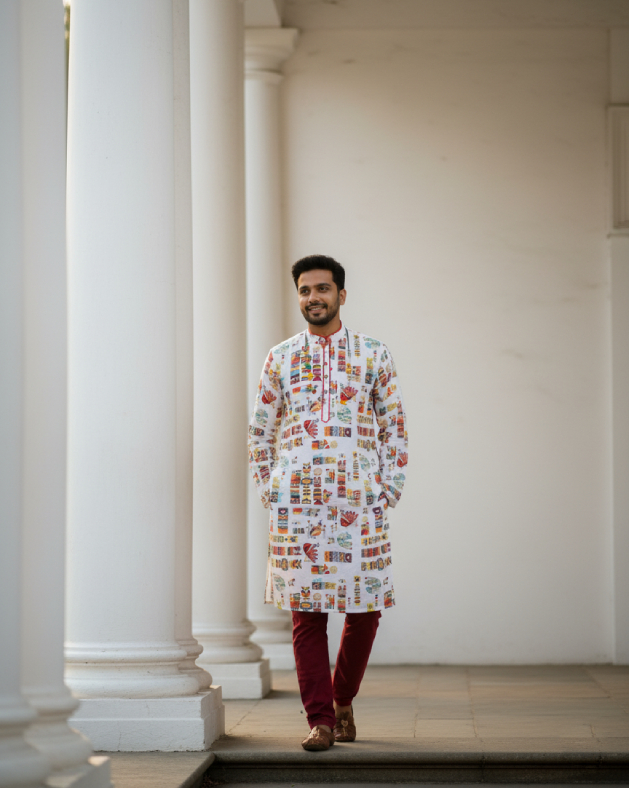 Chanderi Silk Printed Panjabi