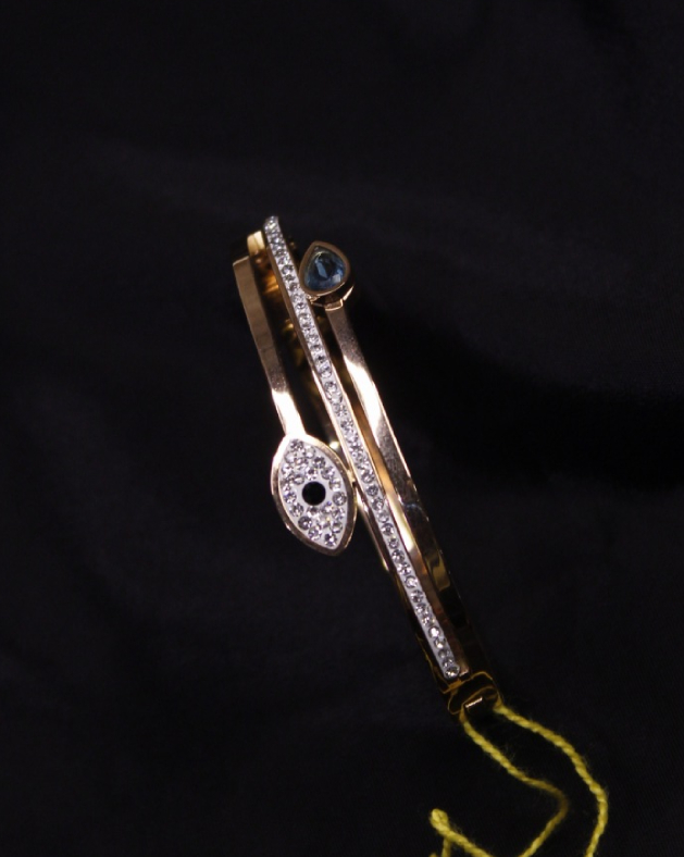 Anti-Tarnish Evil Eye Crystal Bangle – Gold Finish