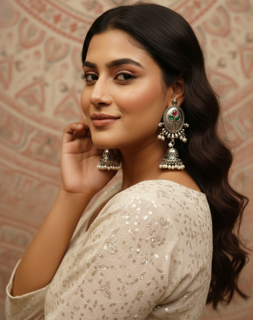 Silver Ethnic Jhumka Earrings