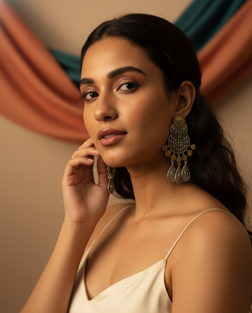 Silver & Gold‑Tone  Earrings with Crystal Accents