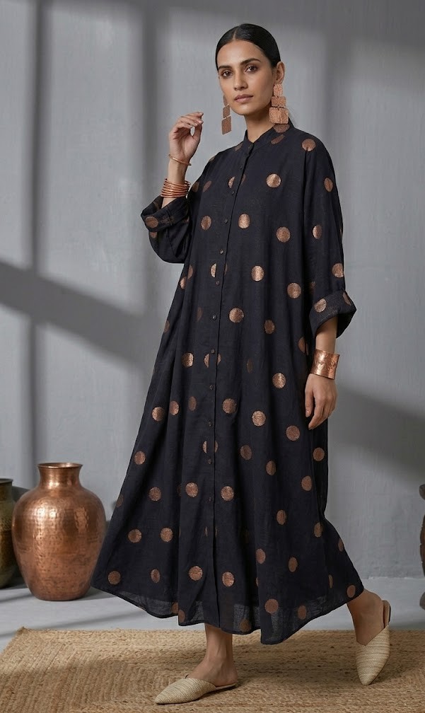 Zari Polka Motif  Handwoven Jamdani Dress